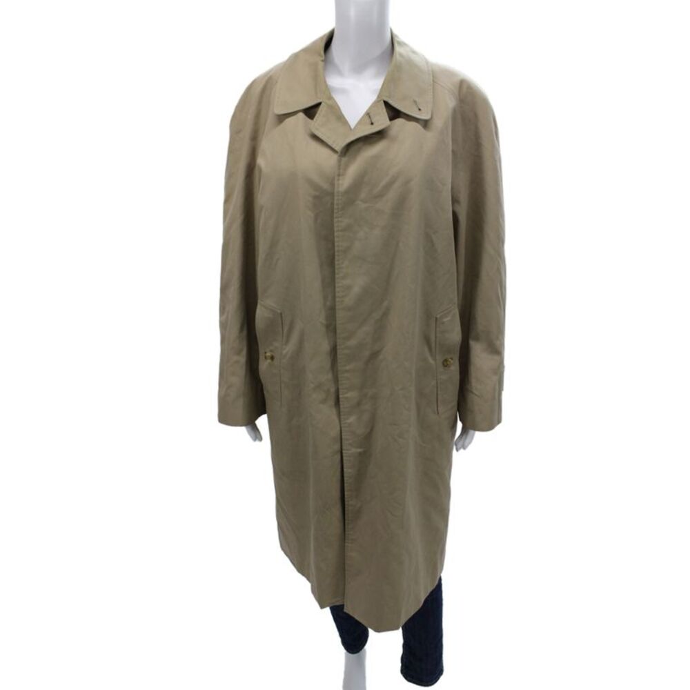 Burberrys Mens Trench Coat Tan Check Wool Button Collared Size L